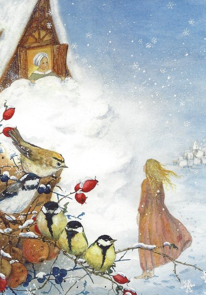 Postkarte Daniela Drescher Rotkehlchen im Schnee Winter